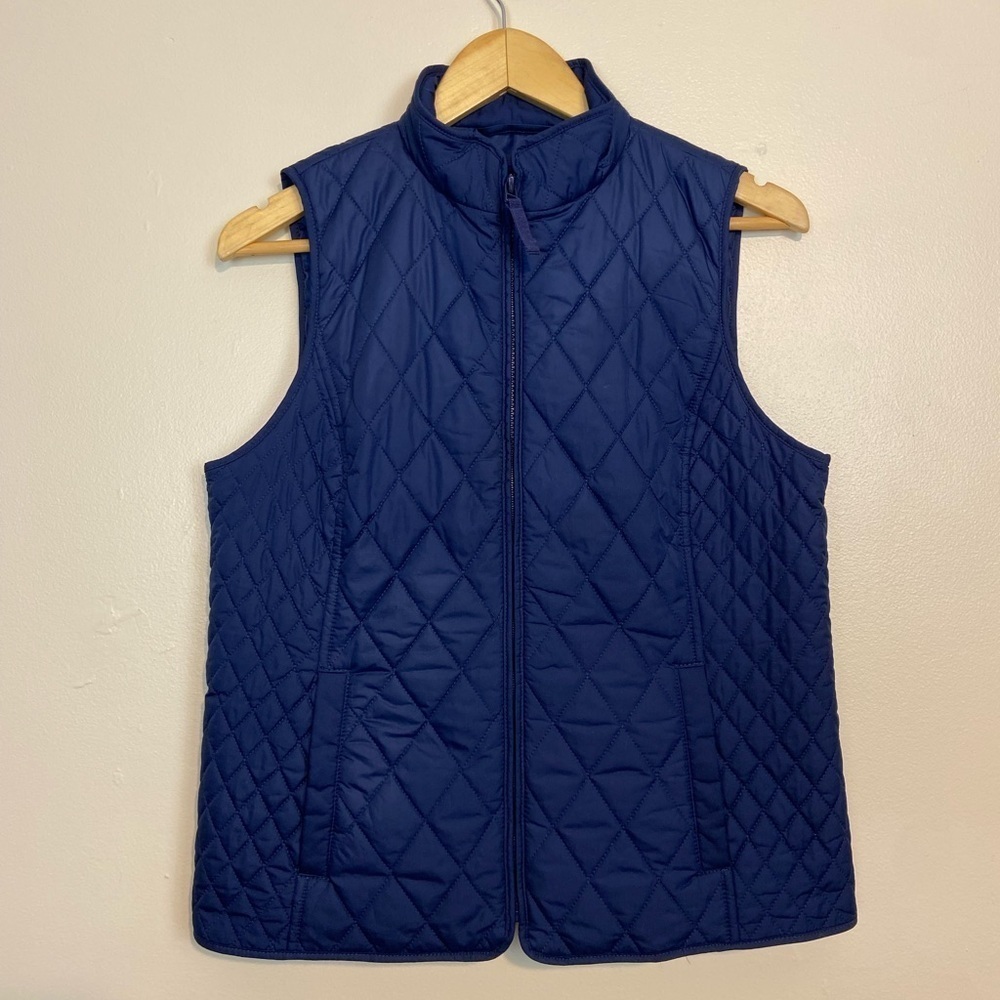 TALBOTS Navy Quilted Puffer Vest Lightweight Layering Essential Medium Petite